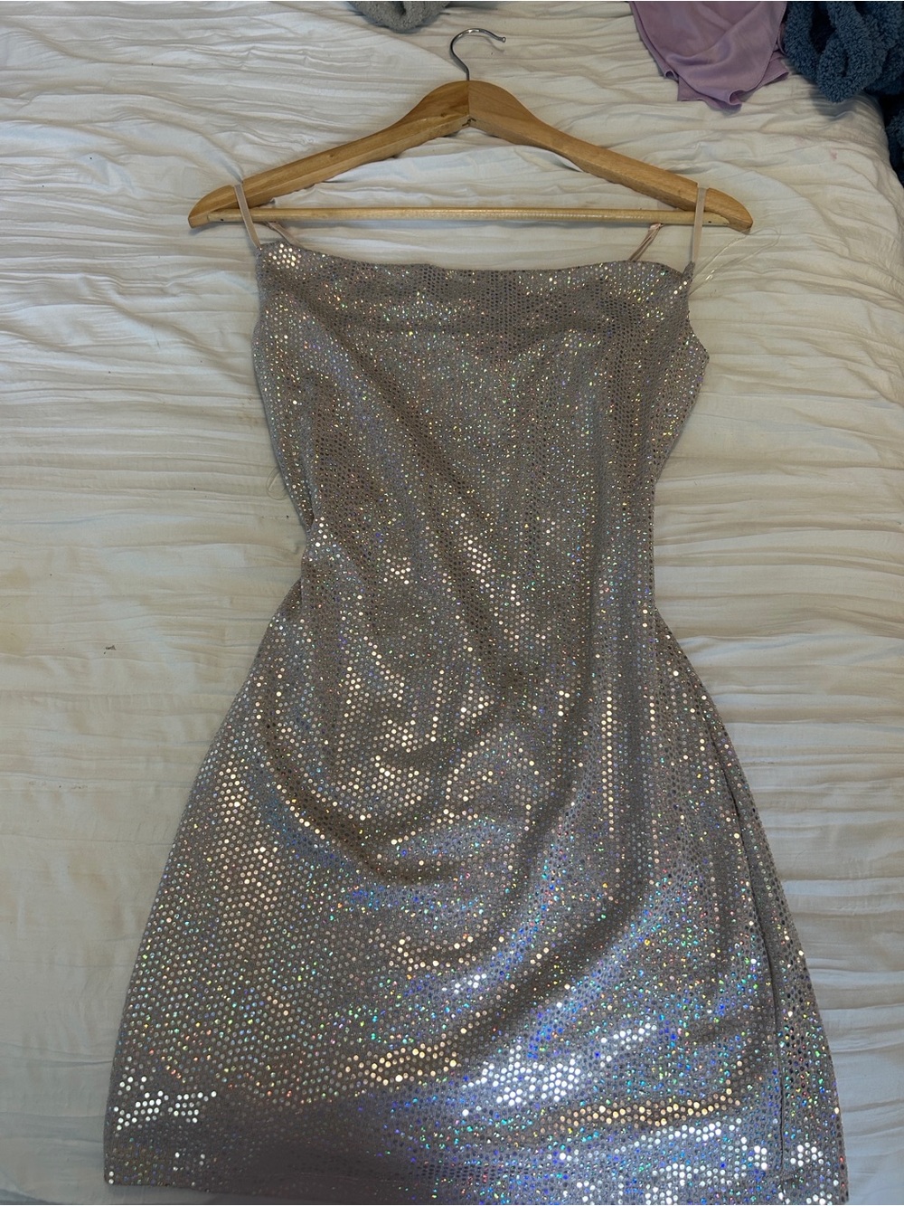 Silver Sequin Slip Dress with Spaghetti Straps